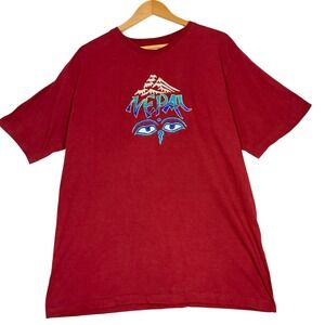 KAPAS Nepal Eye Mountain Artisan Graphic T Shirt Mens Red Cotton Quality Size 48